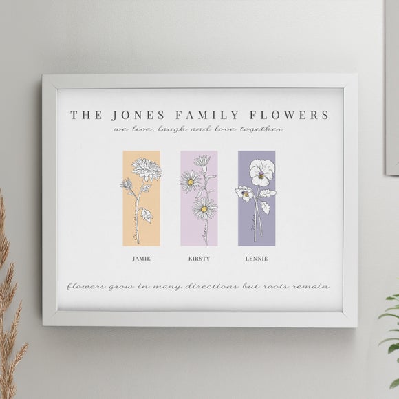 Personalised Birth Flower Family of 3 Framed Print