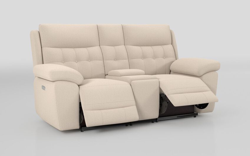 White Fabric Belford 2 Seater Power Sofa with Console