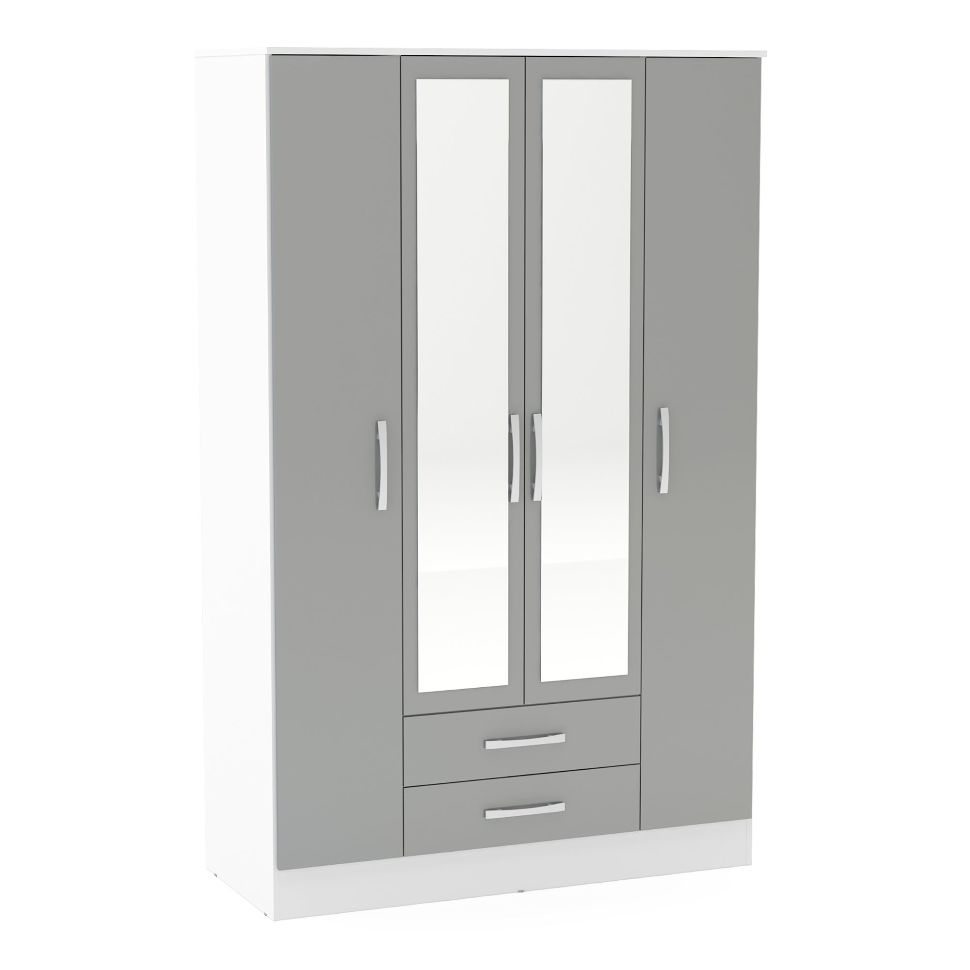 Lynx Mirrored 4 Door Mirrored Wardrobe Grey
