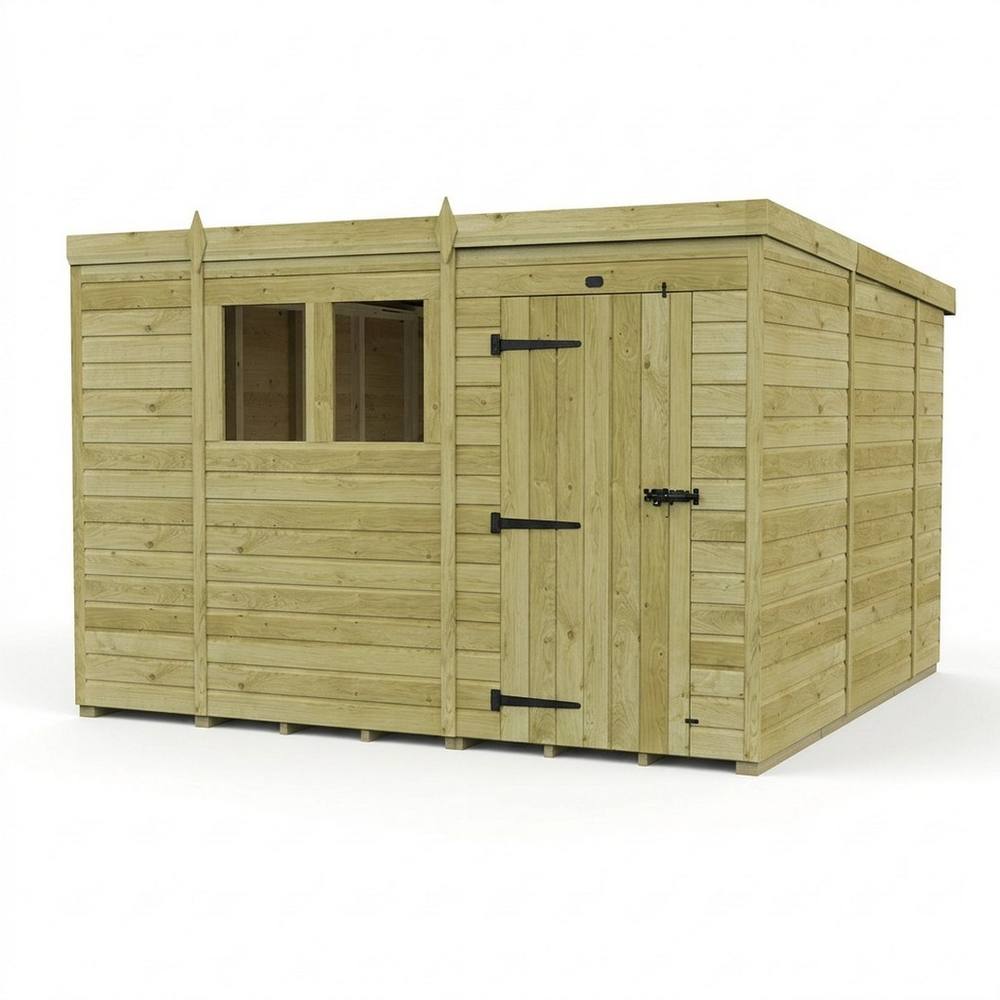 Buttercup Farm 10ft x 10ft Pent Garden Shed Single Door With Windows - Timber in Brown