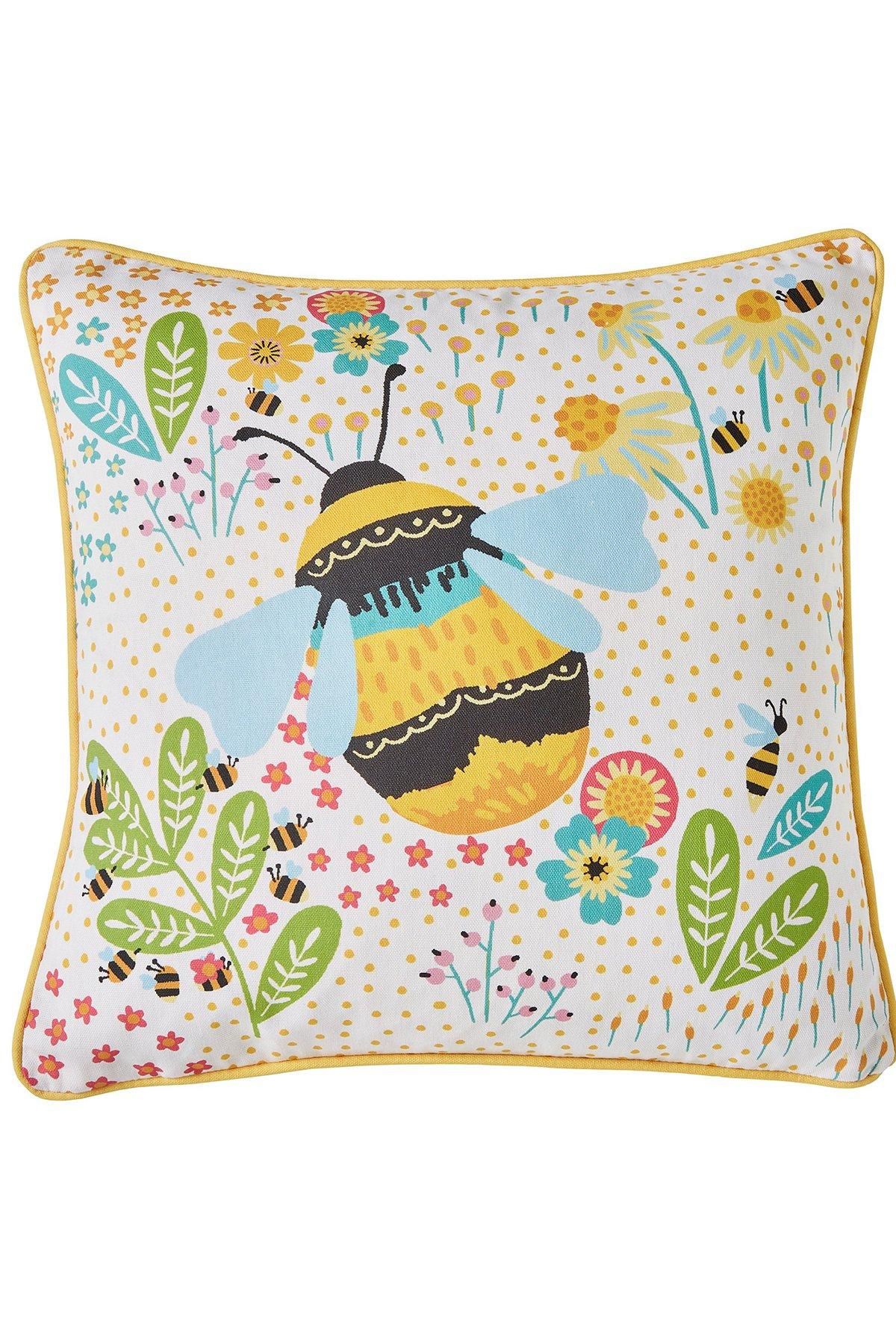 Fusion 'Buzzy Bee' Outdoor Water & UV Resistant Garden Filled Bench Cushion in Yellow 2