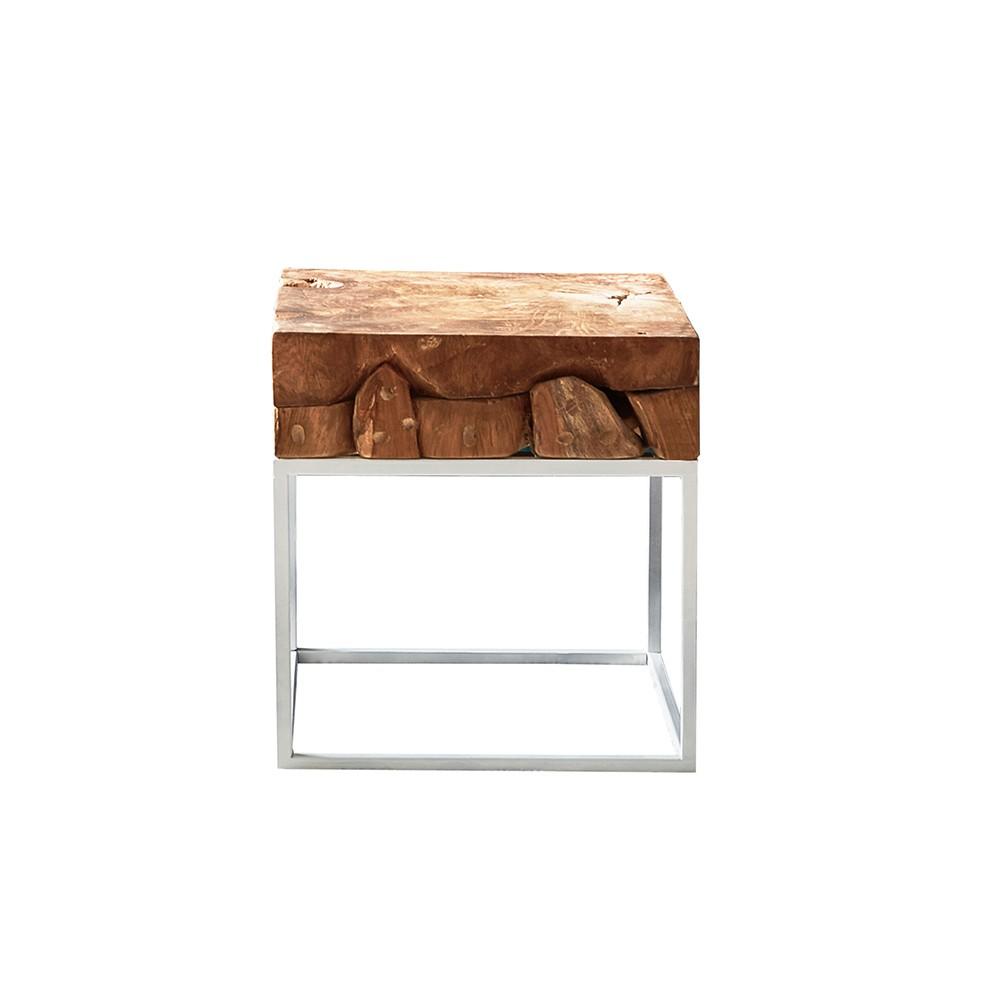 Teak Root Coffee Table with White Metal Frame