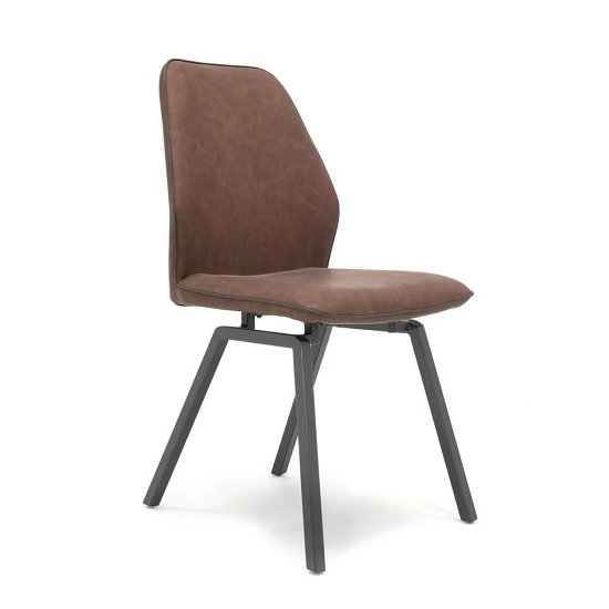 Sergio Dining Chair In Dark Brown Faux Leather With Metal Legs