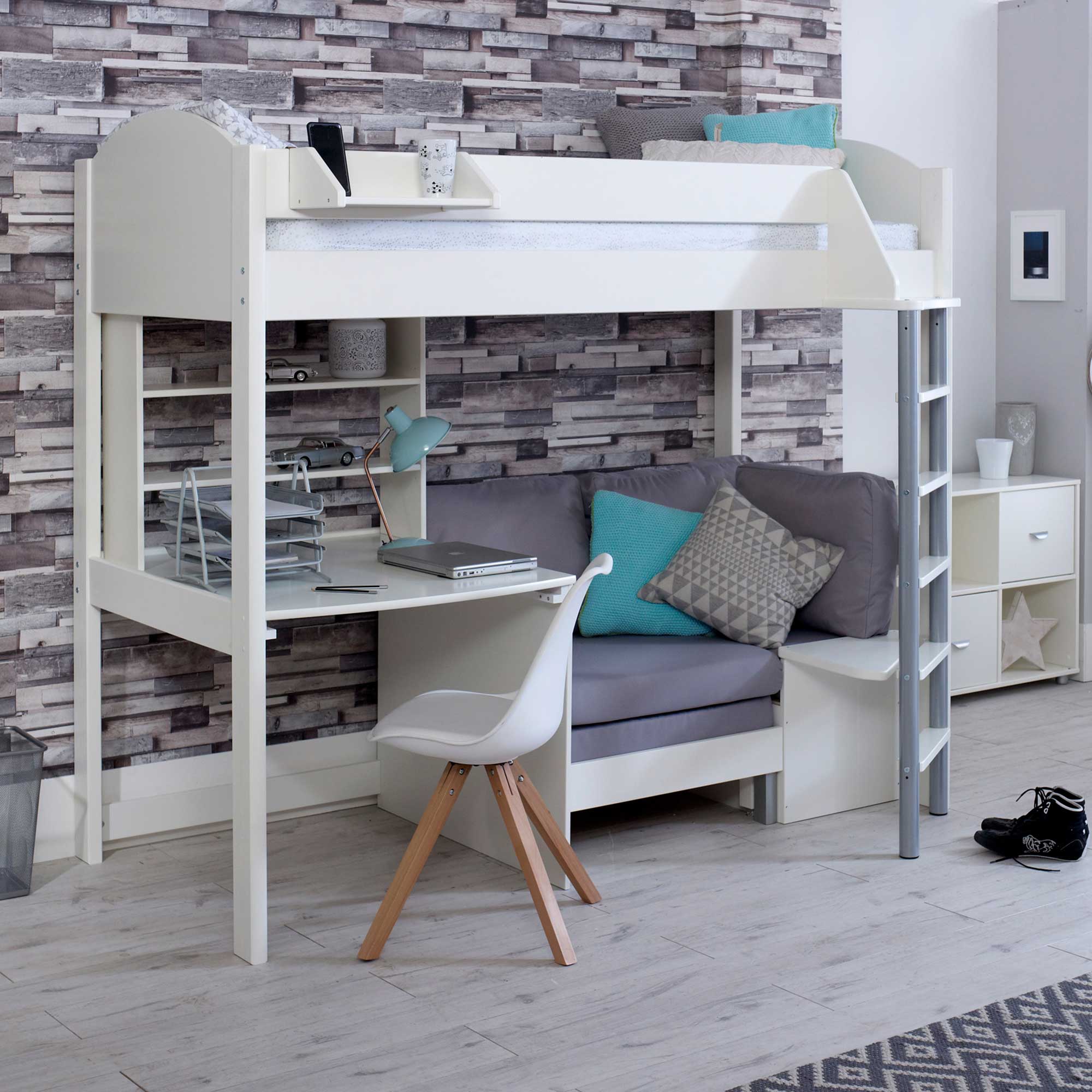 Nova C Childrens Highsleeper Bed with Desk, Bookcase and Futon