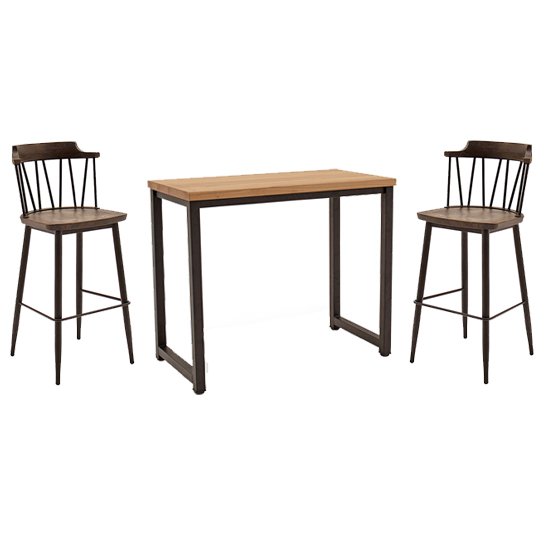 Hinrik Wooden Bar Table With 2 Blake Bar Stools In Rustic Elm