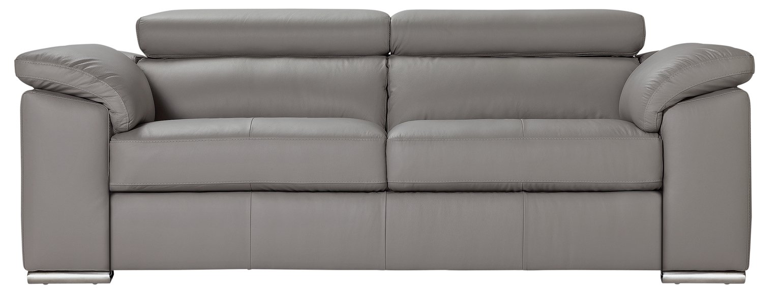 Argos Home Valencia 3 Seater Leather Sofa - Light Grey