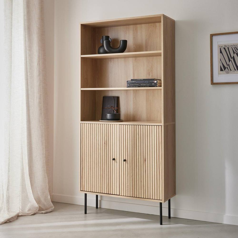 sweeek 2-door Bookcase With Wooden Decor & Metal in Light Brown