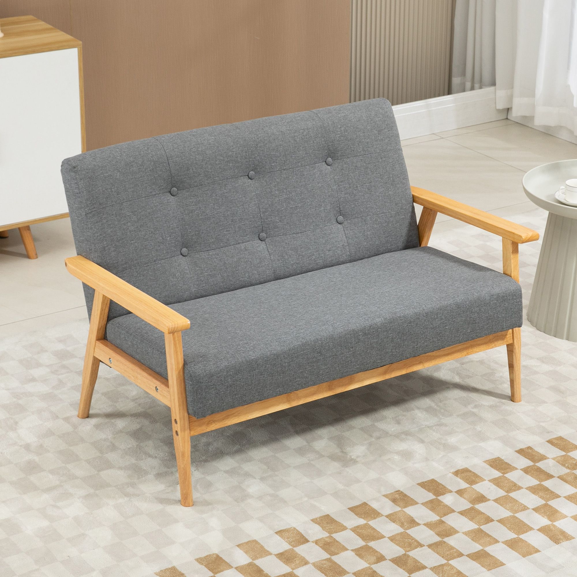 HOMCOM Modern 3-Seater Sofa Upholstery Couch with Rubber Wood Legs in Dark Grey