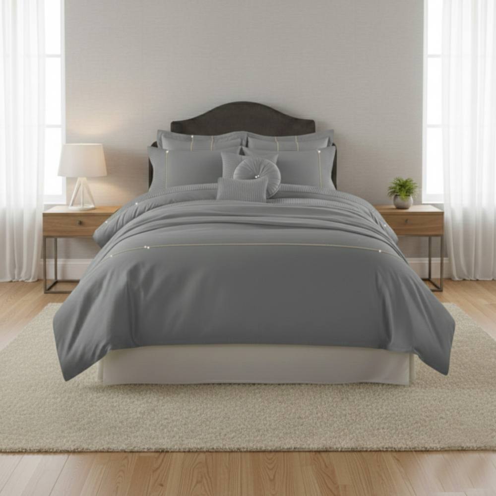 Snug City Luxury Embroidered Duvet Cover Set Bedding with Matching Accessories in Silver