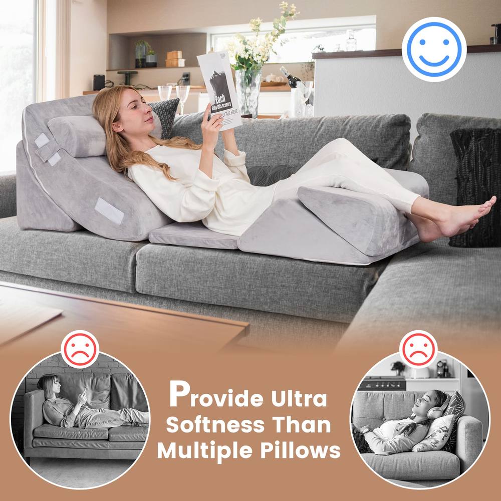 Costway 6pcs Bed Wedge Pillow Post Surgery Memory Foam Fill Pillow Set-Silver in Silver 3