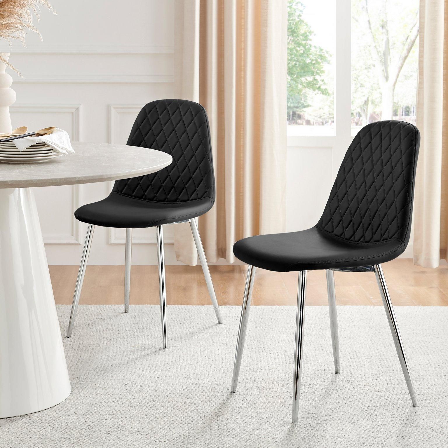 FurnitureboxUK 2x Corona Silver Leg Faux Leather Dining Chair in Black