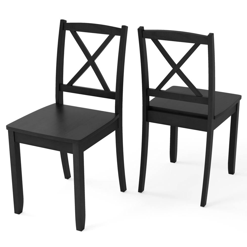 Costway 2PCS Wooden Dining Chair Armless Kitchen Chairs Side Chairs Cross Back in Black