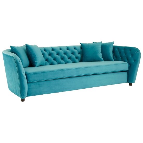 Revive 3 Seater Sofa In Cyan Velvet With Wooden Legs