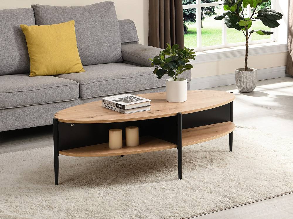 Vente-unique Coffee Table With 4 Recesses In MDF & Metal - Light Natural Colour in Black