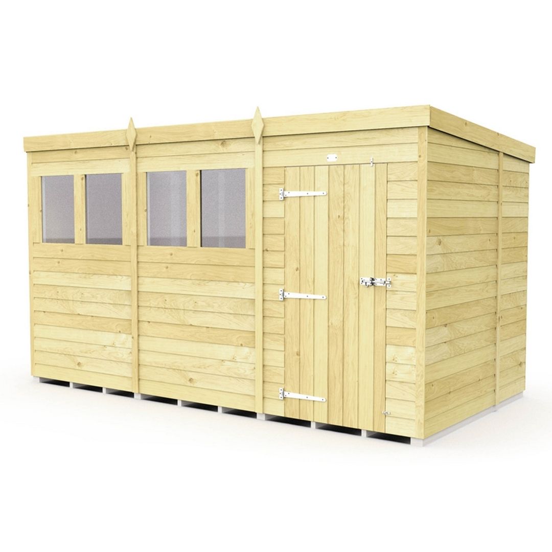 Buttercup Farm 12 x 7 Feet Pent Shed - Single Door W/ Windows - L214 x W358 x H201 cm in Brown