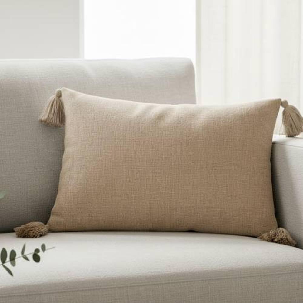 Madison & Mayfair Rectangular Cream Tassel Cushion in Light Beige