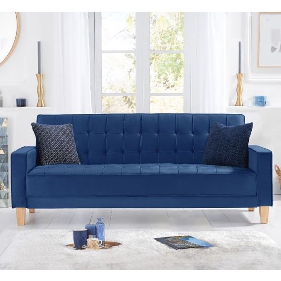 Resita Velvet Upholstered Sofa Bed In Blue