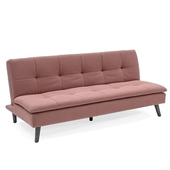 Castello Modern Fabric Sofa Bed In Coral Pink With Wooden Legs
