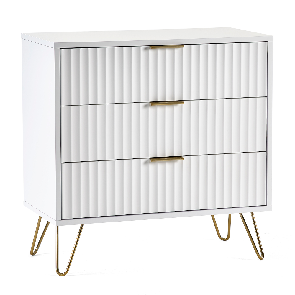 Murano - 3 Drawer Chest - White - Wooden - Happy Beds