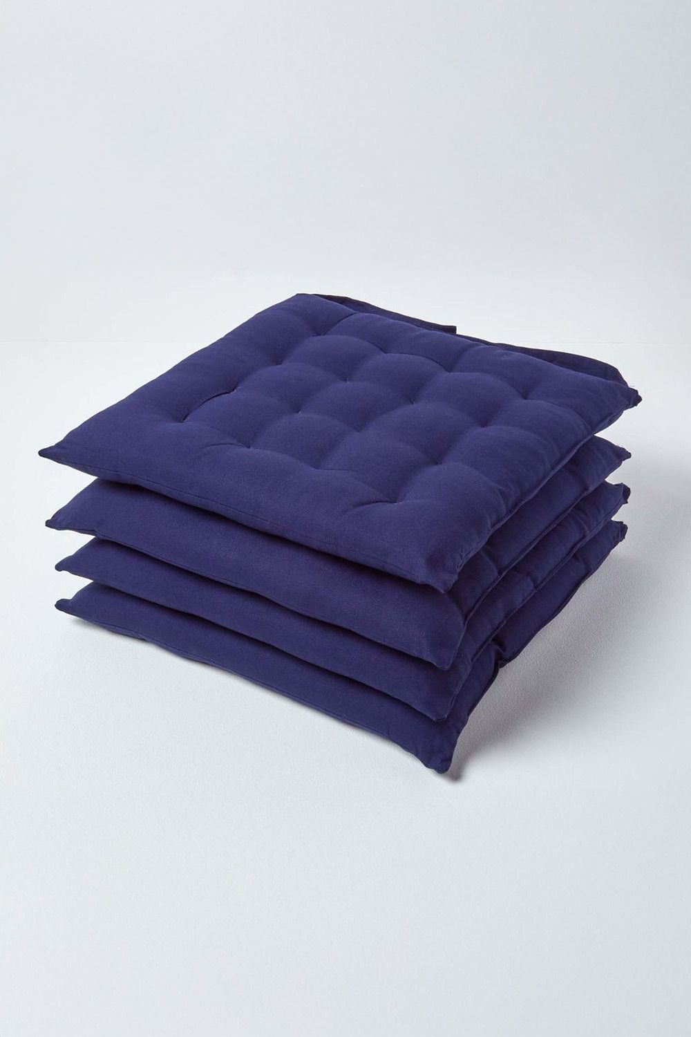 Homescapes 4 Pack Seat Pads Luxury 100% Cotton Indoor Outdoor Garden Cushion, 40cm in Navy