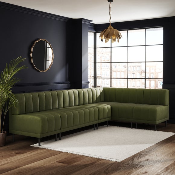 Amali Matte Plush Velvet Left Hand Dining Bench Olive Bundle