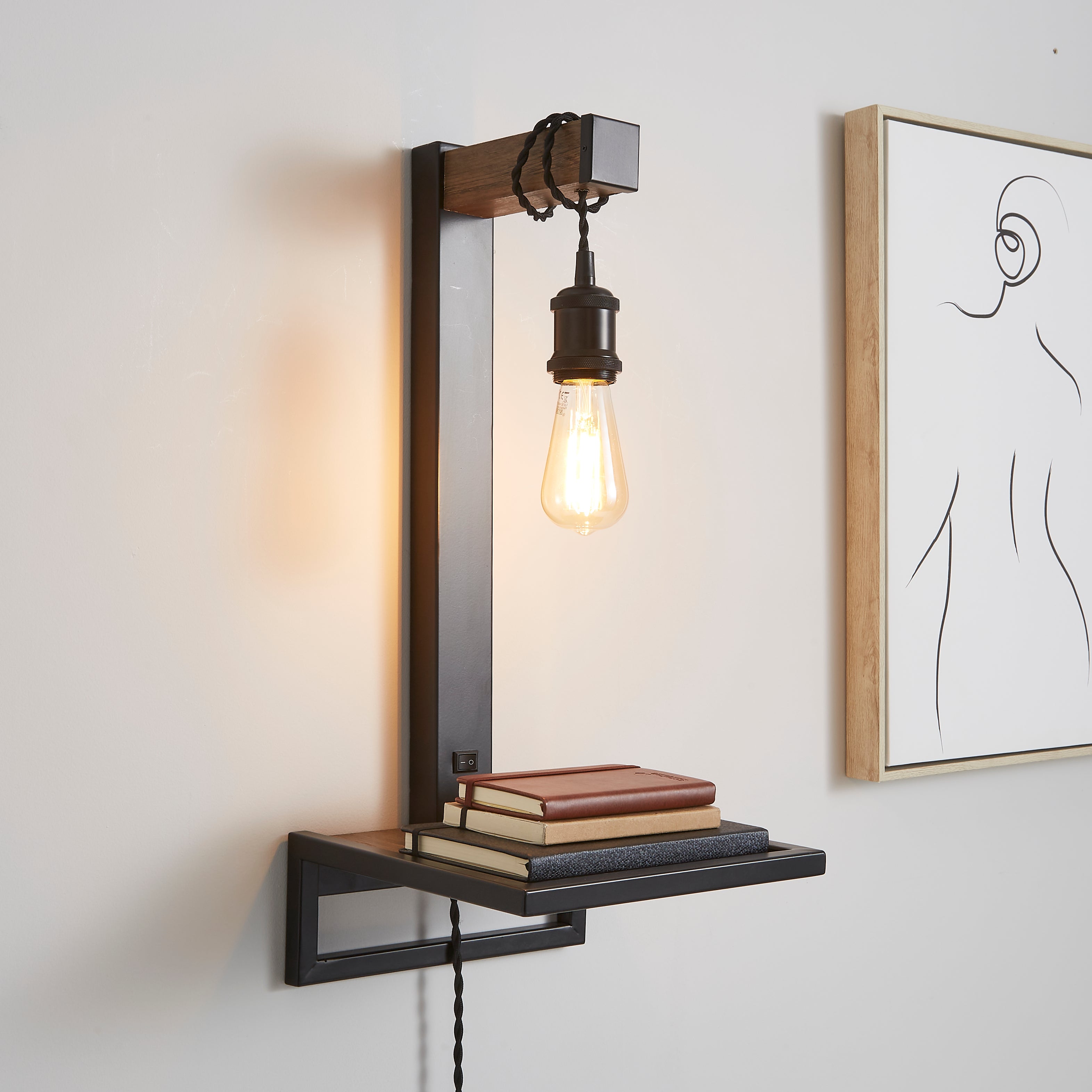 Fulton Plug In Wall Light with Shelf