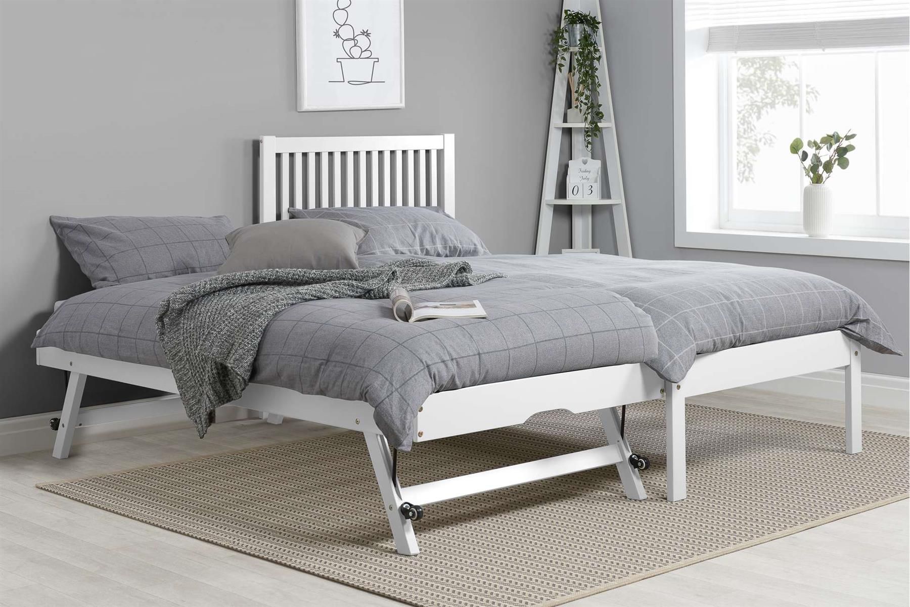 Birlea White Wood Guest Bed 2 mattresses Buxton Trundle Frame Hideaway Stop Over