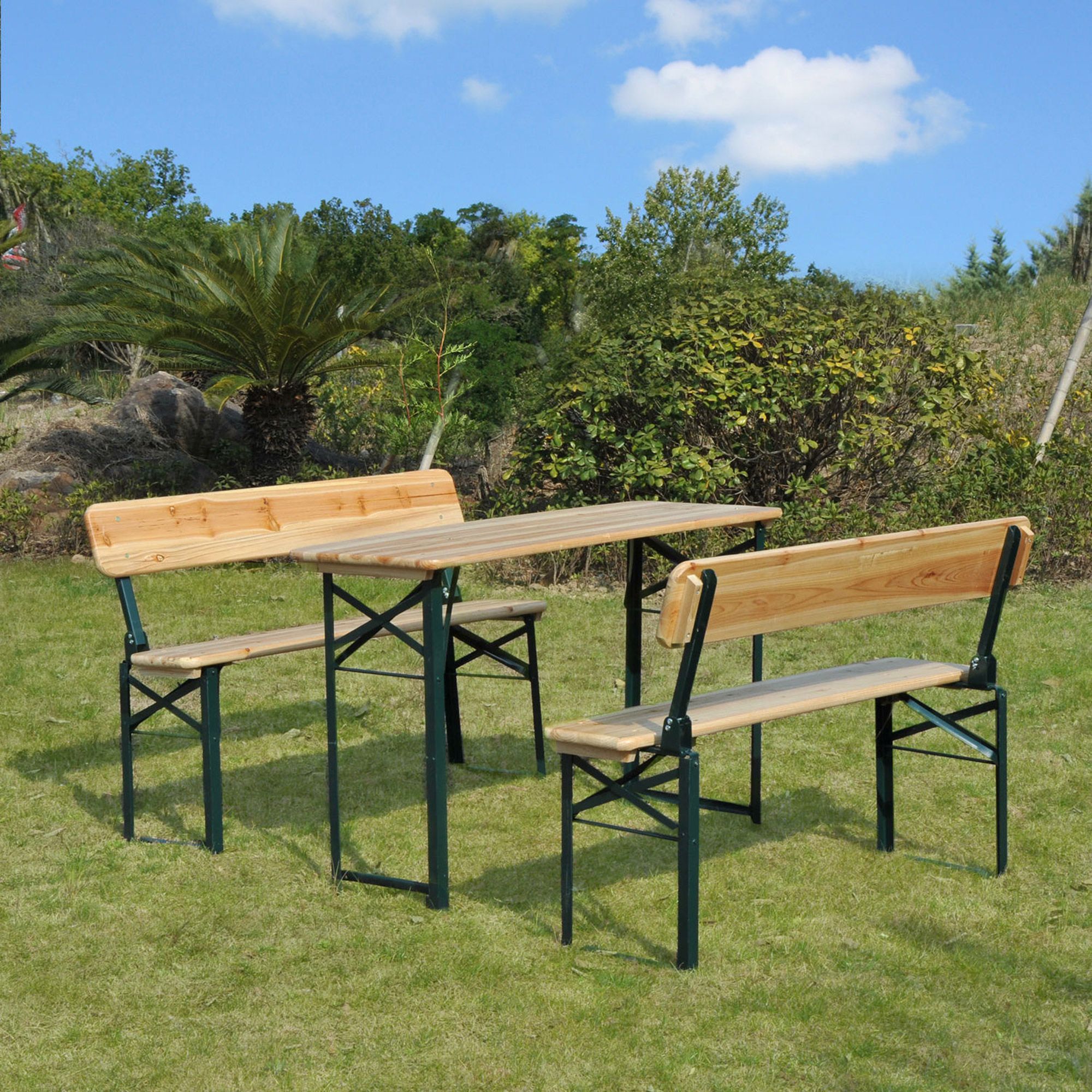 OUTSUNNY 3PC Wooden Garden Picnic Set Patio Dining Beer Table Bench Chair Party in Natural
