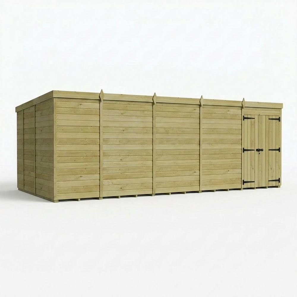 Buttercup Farm 19ft x 9ft Pent Garden Shed Double Door No Windows - Timber in Brown