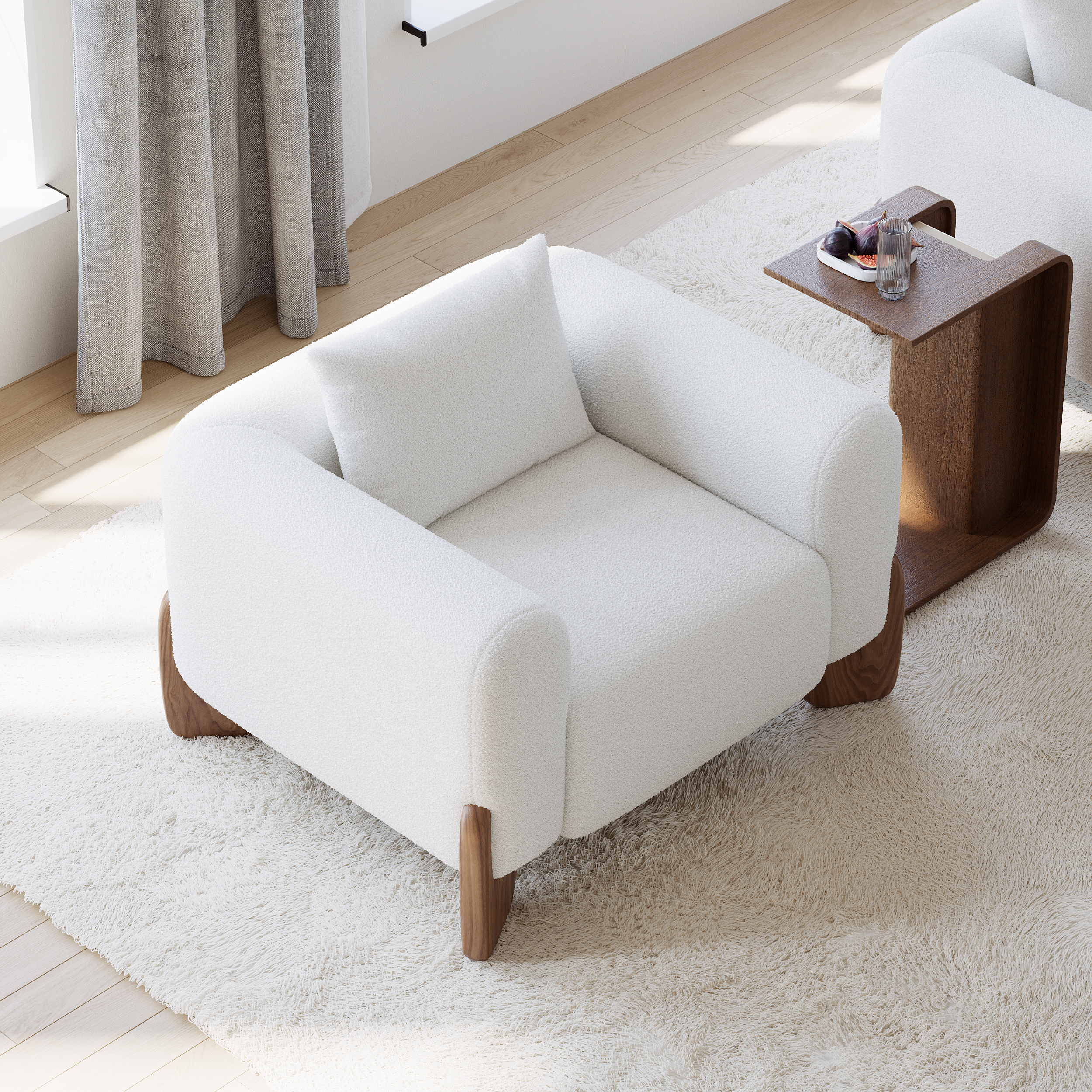 Curva Modern Boucle Accent Chair with Wood Frame Lounge Armchair for Living Room