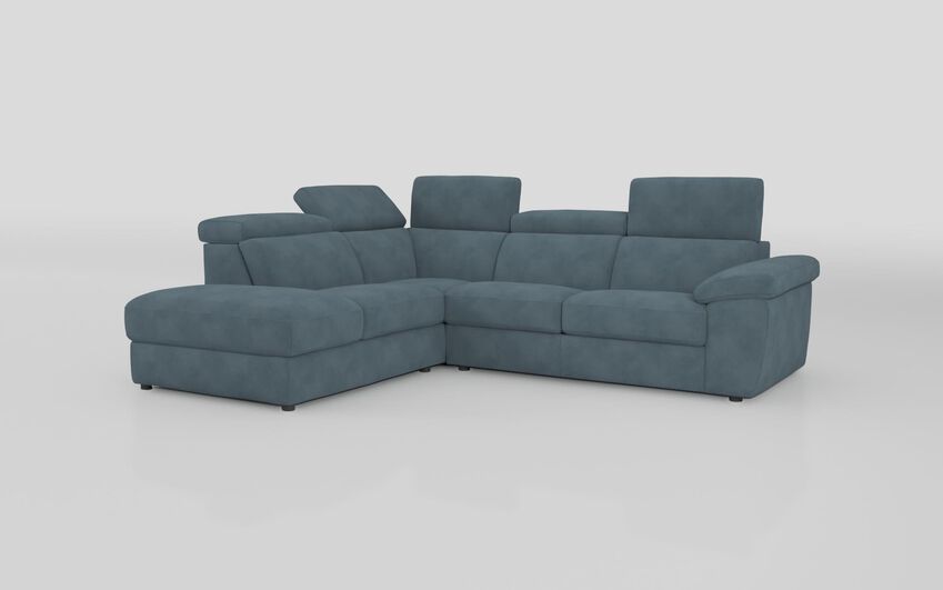Blue Fabric Norbello 2 Corner 3 with Sofa Bed and Left Hand Facing Chaise with Storage