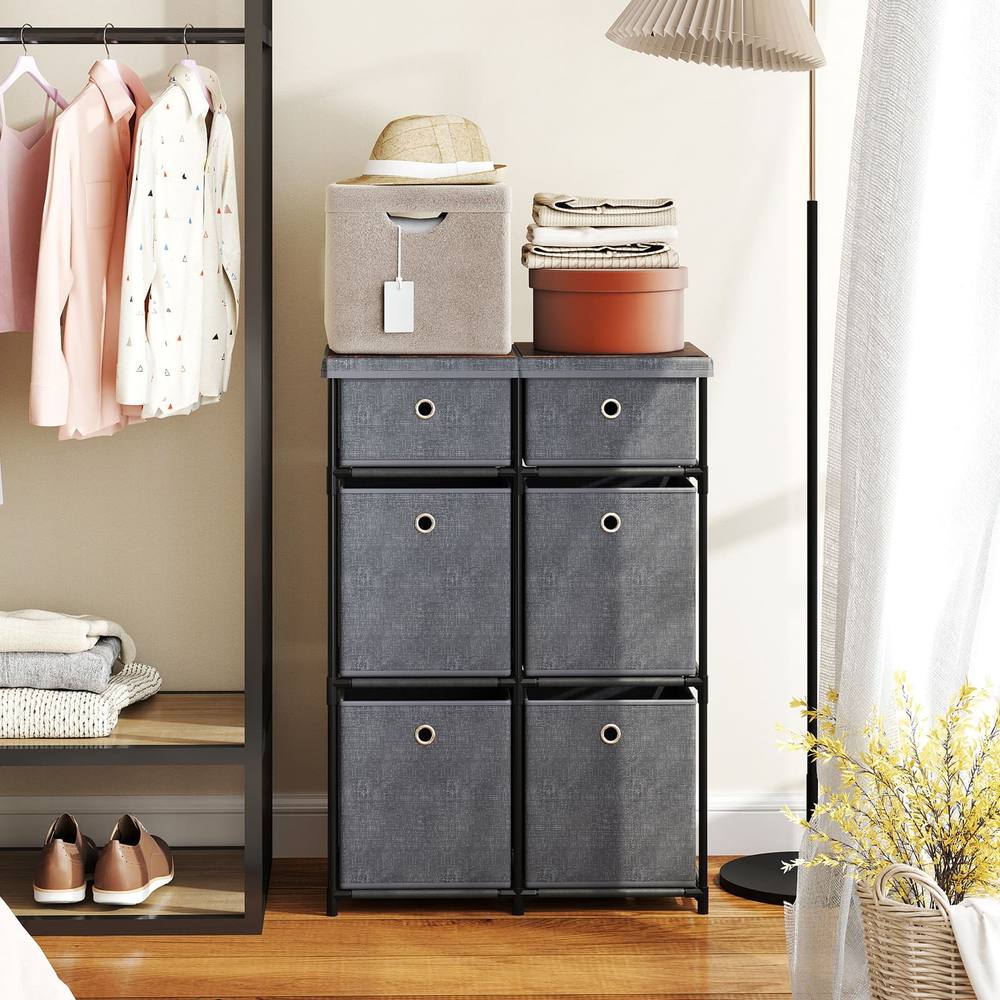 Costway Chest of Drawers Metal Frame Storage Organizer Unit w/6 Drawers in Grey