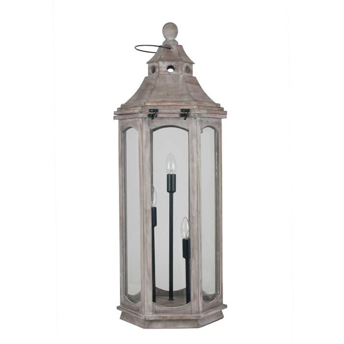 Antique Wood Lantern Floor Lamp, Grey