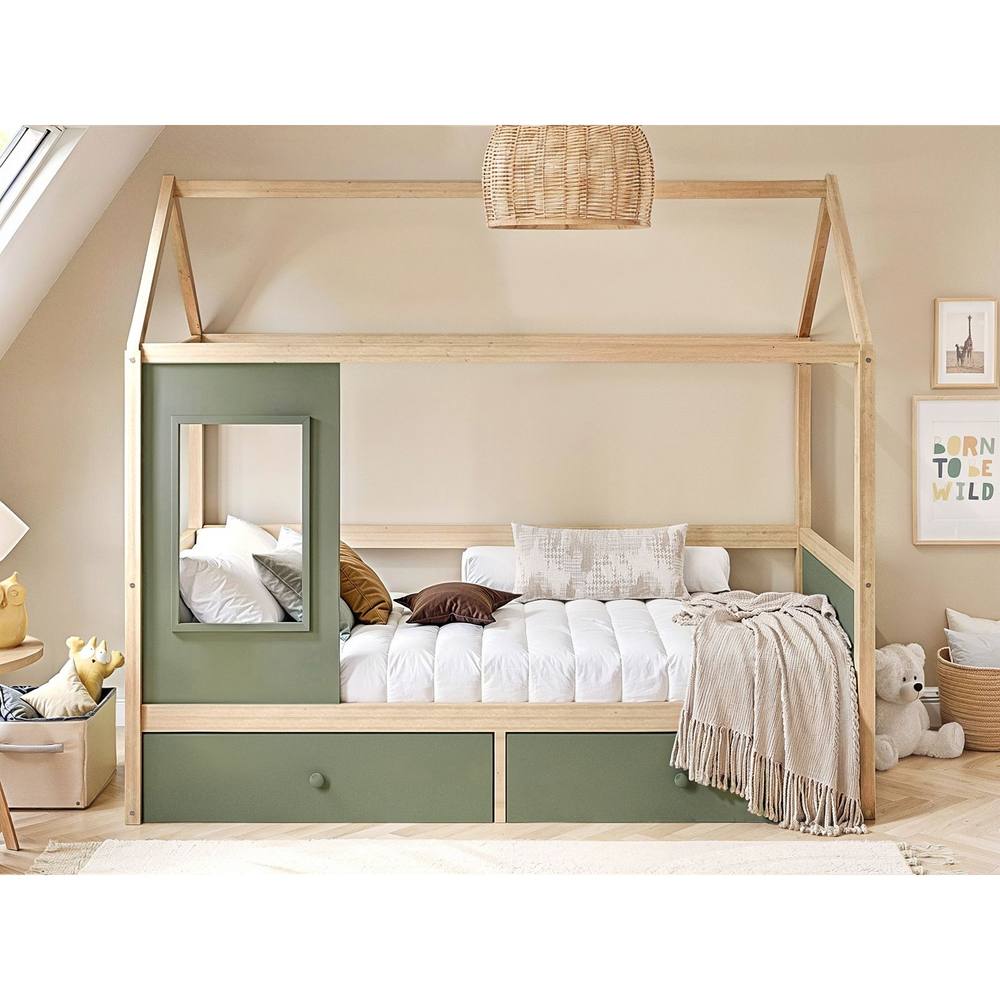 Flair Ted Play House Wooden Bed with Storage in Green