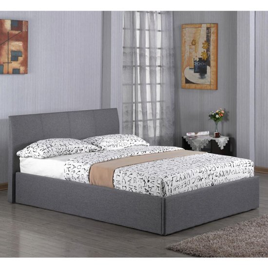 Fusion Linen Fabric Storage Double Bed In Grey