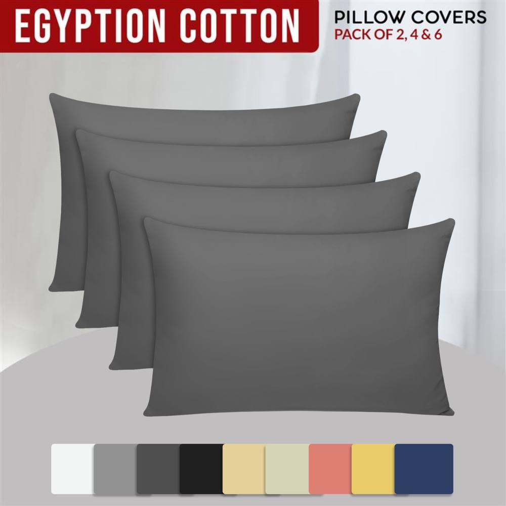 Grace 100% Egyptian Cotton 4 Pack Pillowcases with Envelope Closure in Charcoal