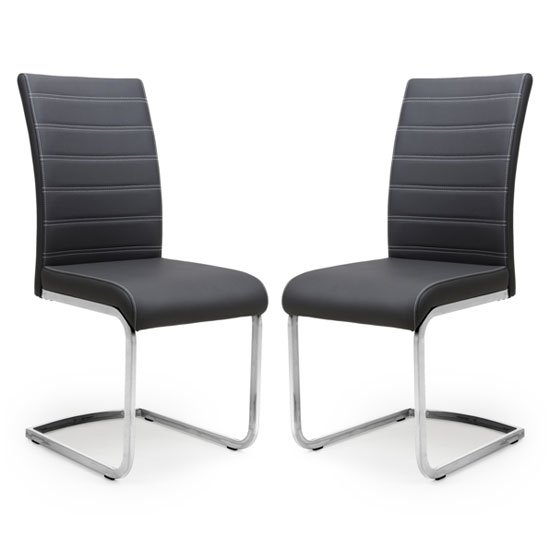 Callisto Black Leather Cantilever Dining Chair In A Pair