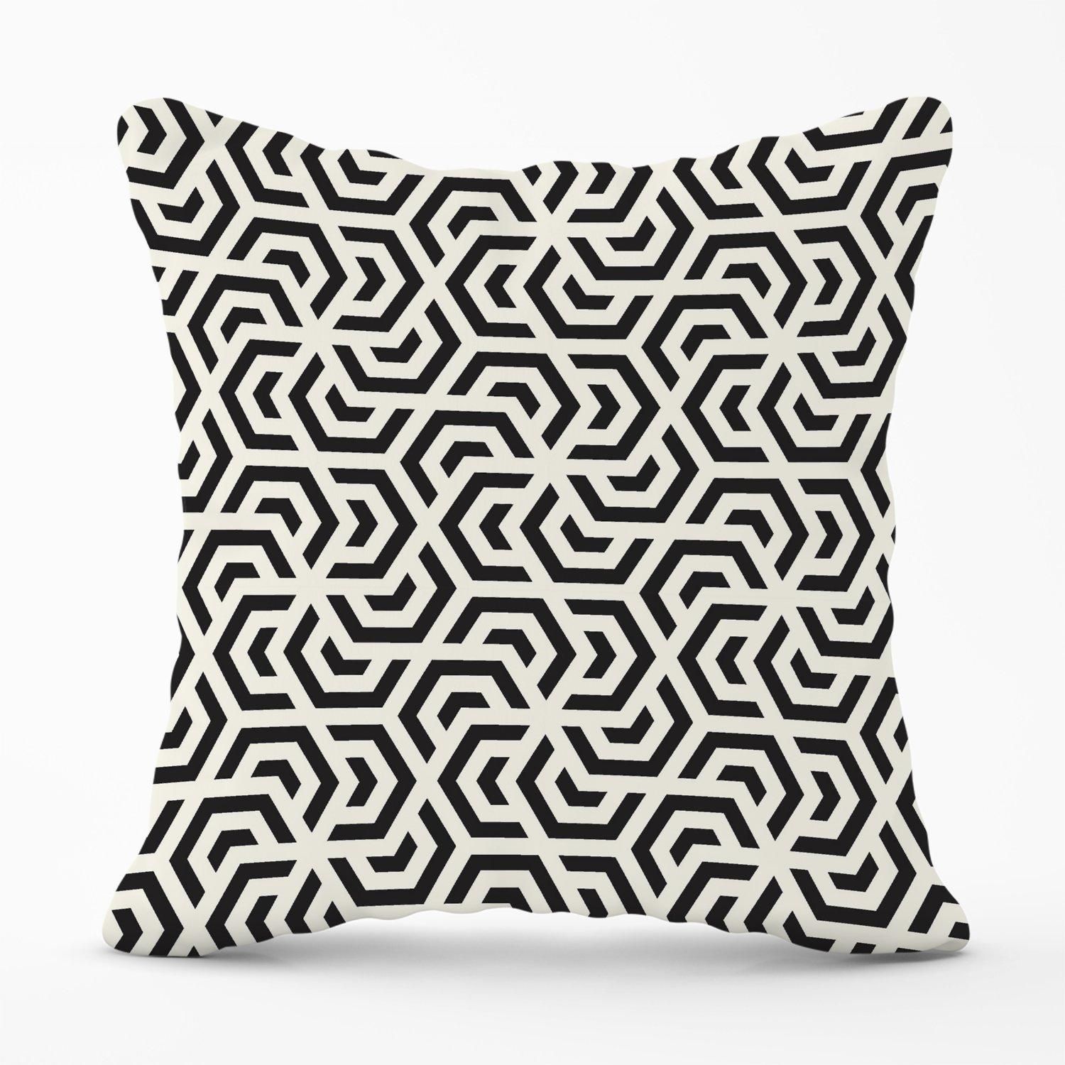 Warren Reed - Designer Hexagonal Geometric Pattern Outdoor Cushion in Black
