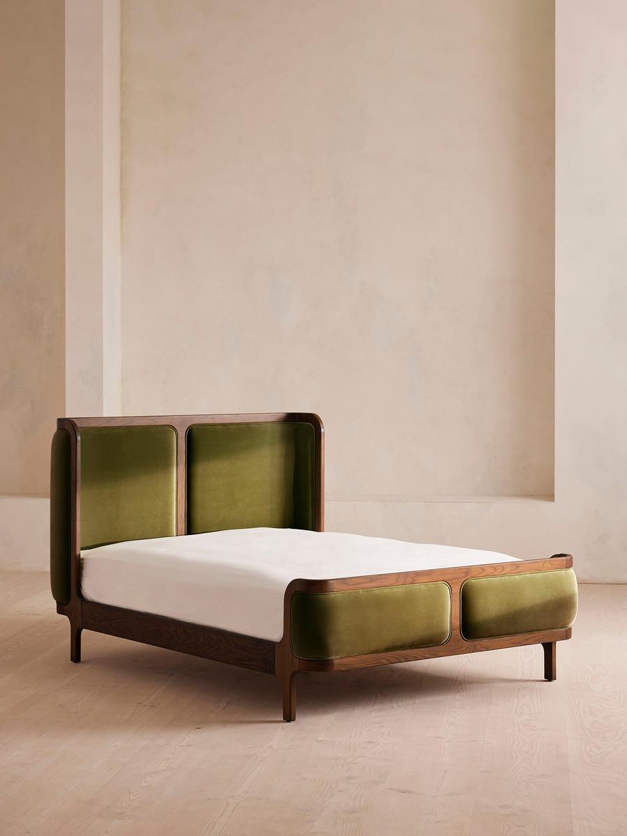 Belsa Bed, Double, Velvet, Olive