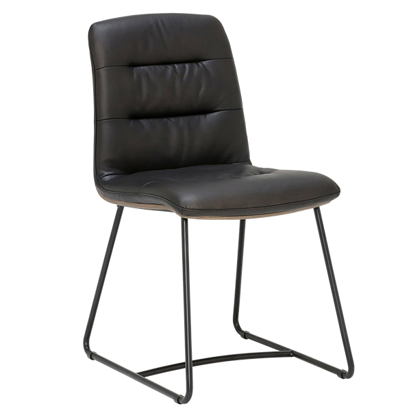 Harley Dining Chair - Black Leather With Weathered Oak Wood Back
