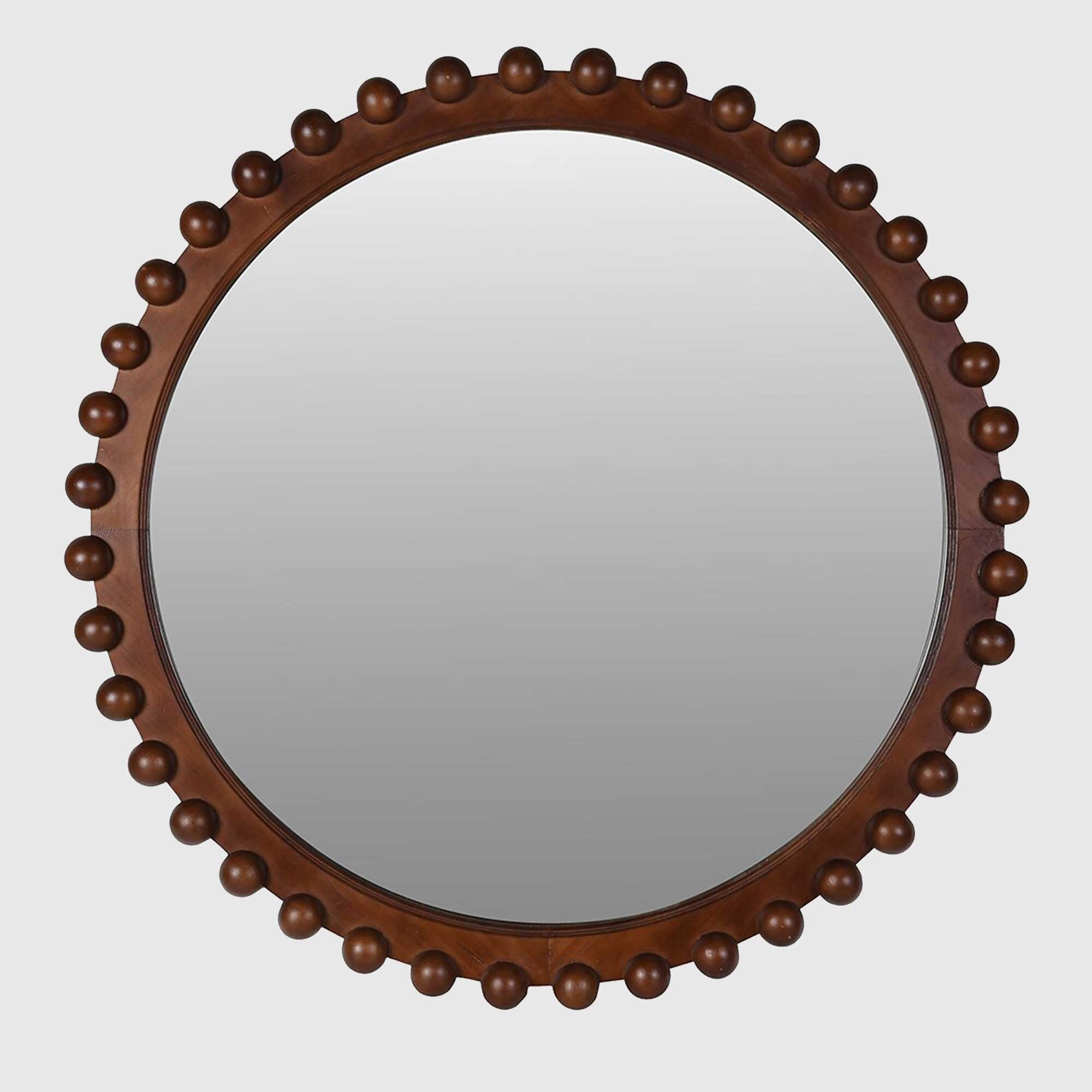 Wooden Bobble Mirror, Round, Brown | Barker & Stonehouse