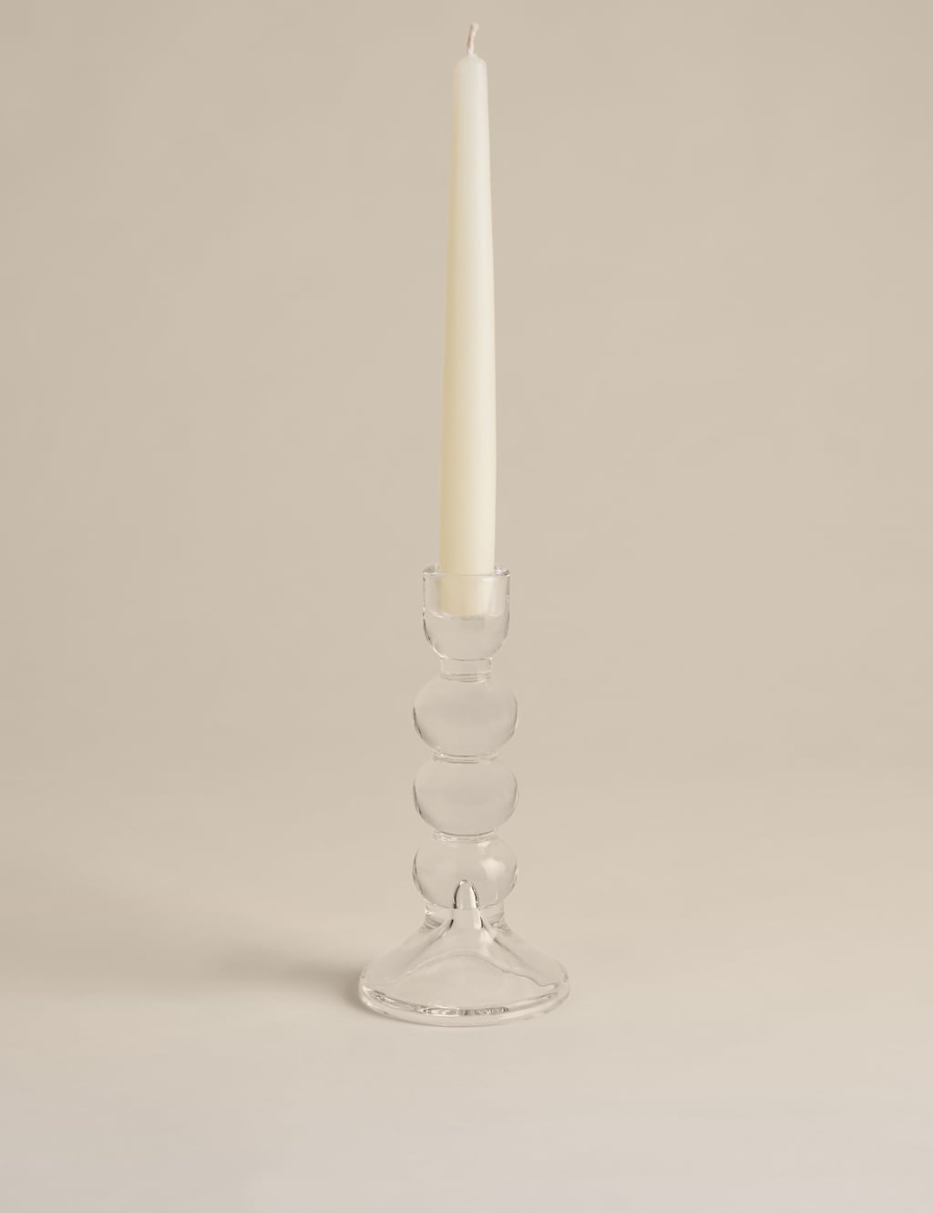 M&S Tall Glass Bobble Dinner Candle Holder Clear