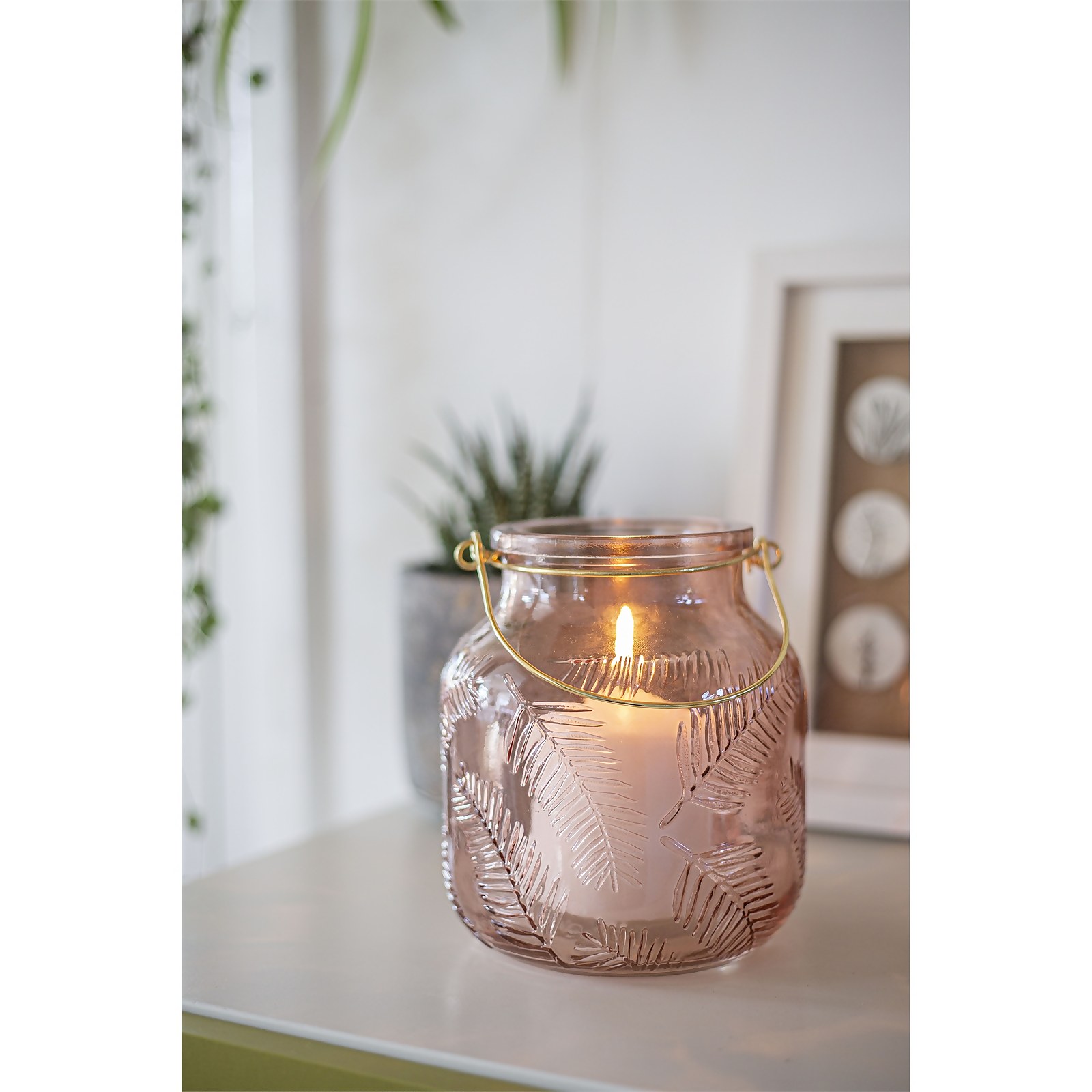 Lifestyle Pink Glass Garden Lantern