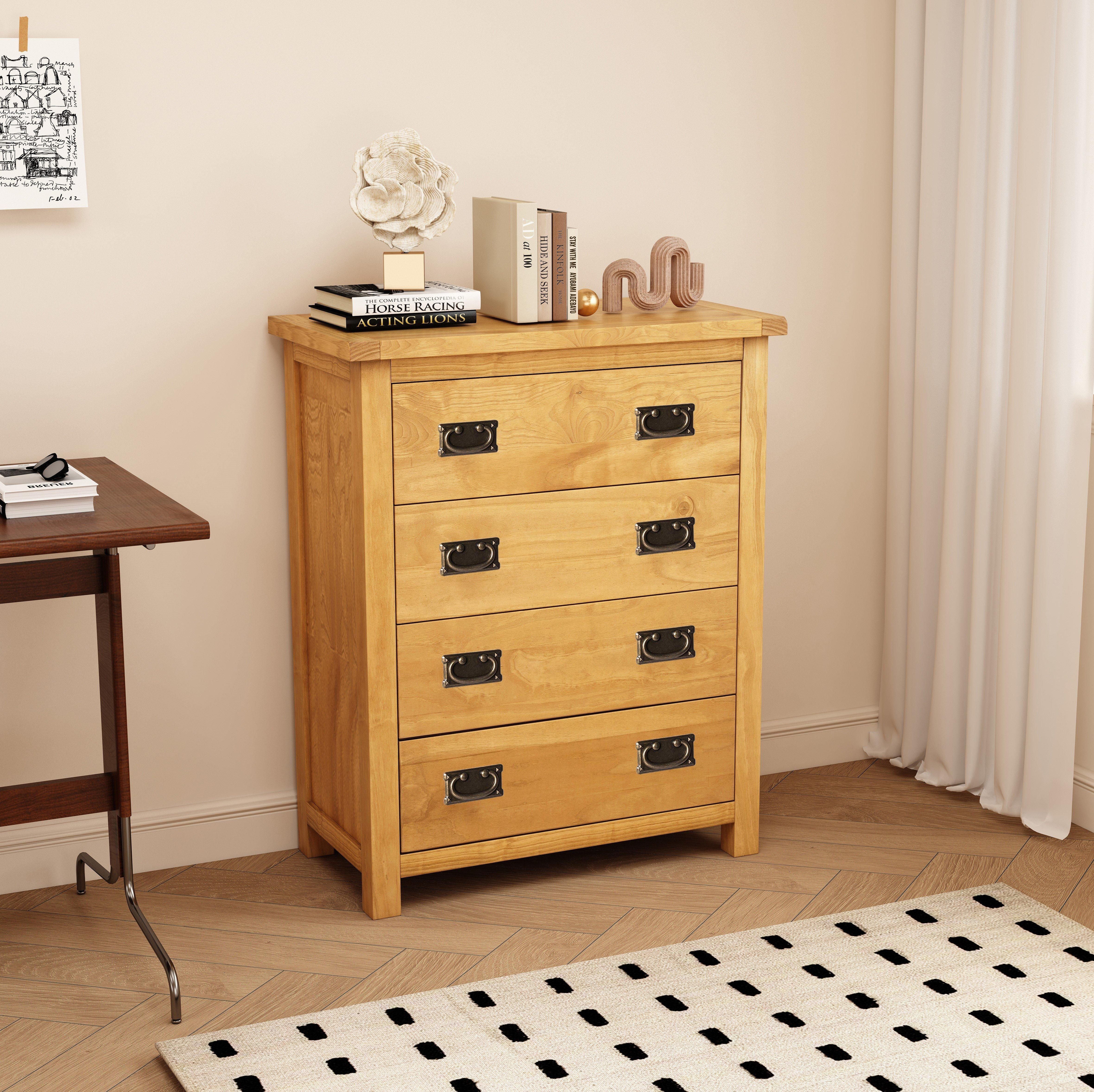 Cabinet Bits Lugo 4 Drawer Chest of Drawers Bras Drop Handle in Light Brown