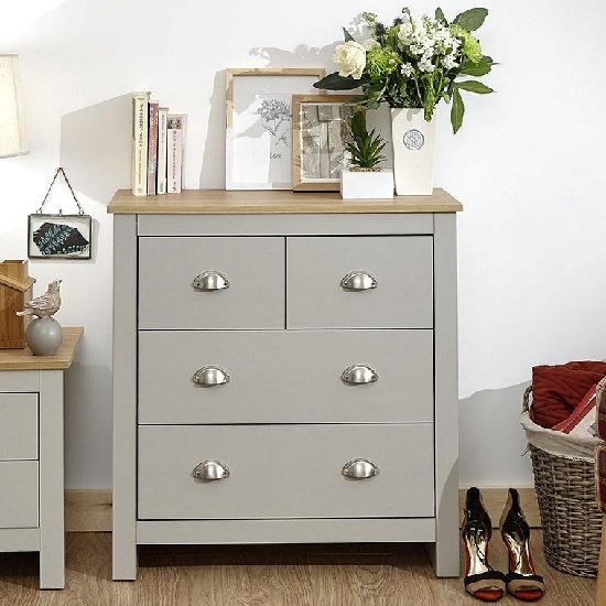 Valencia Wooden Chest Of Drawers In Grey And Oak With 4 Drawers