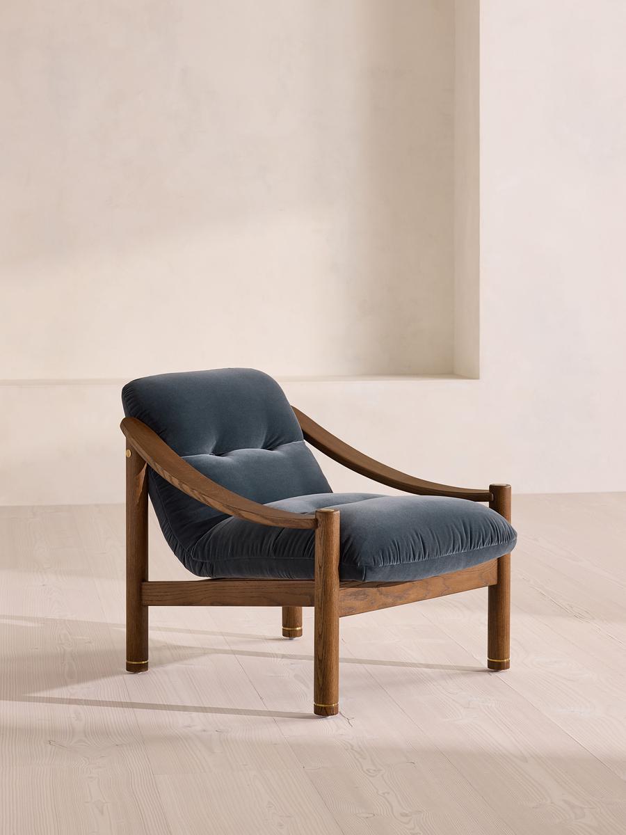 Karine Armchair, Dark Stain, Grey Blue Velvet