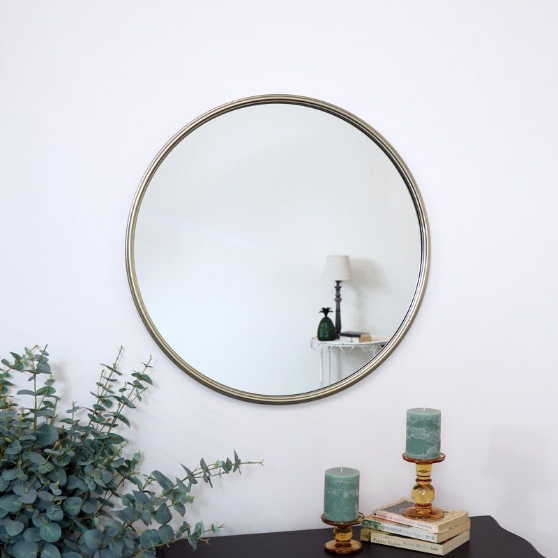 Melody Maison Large Round Champagne Gold Wall Mirror 70cm X 70cm in Metallic Gold
