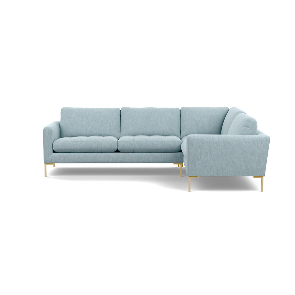 Heal's Eton Right Hand Facing Corner Sofa Smart Linen Mix Duck Egg Brass Feet