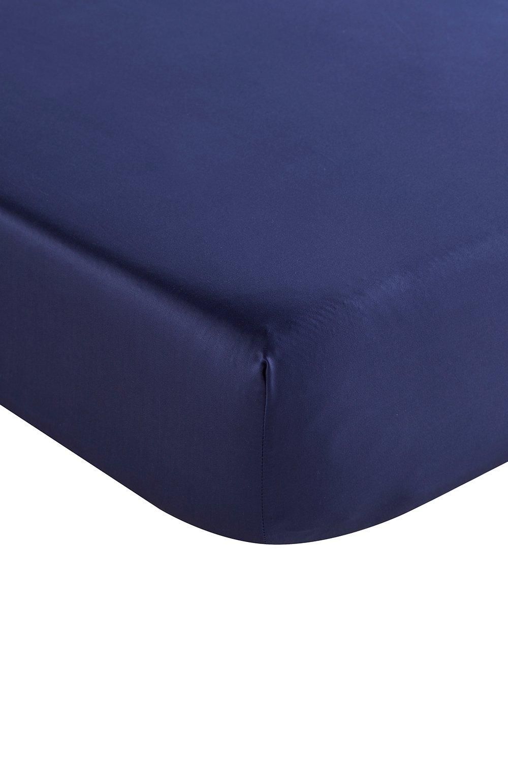 CHRISTY 400TC Luxury Cotton Sateen Plain Dye Bedding Fitted Sheets in Navy