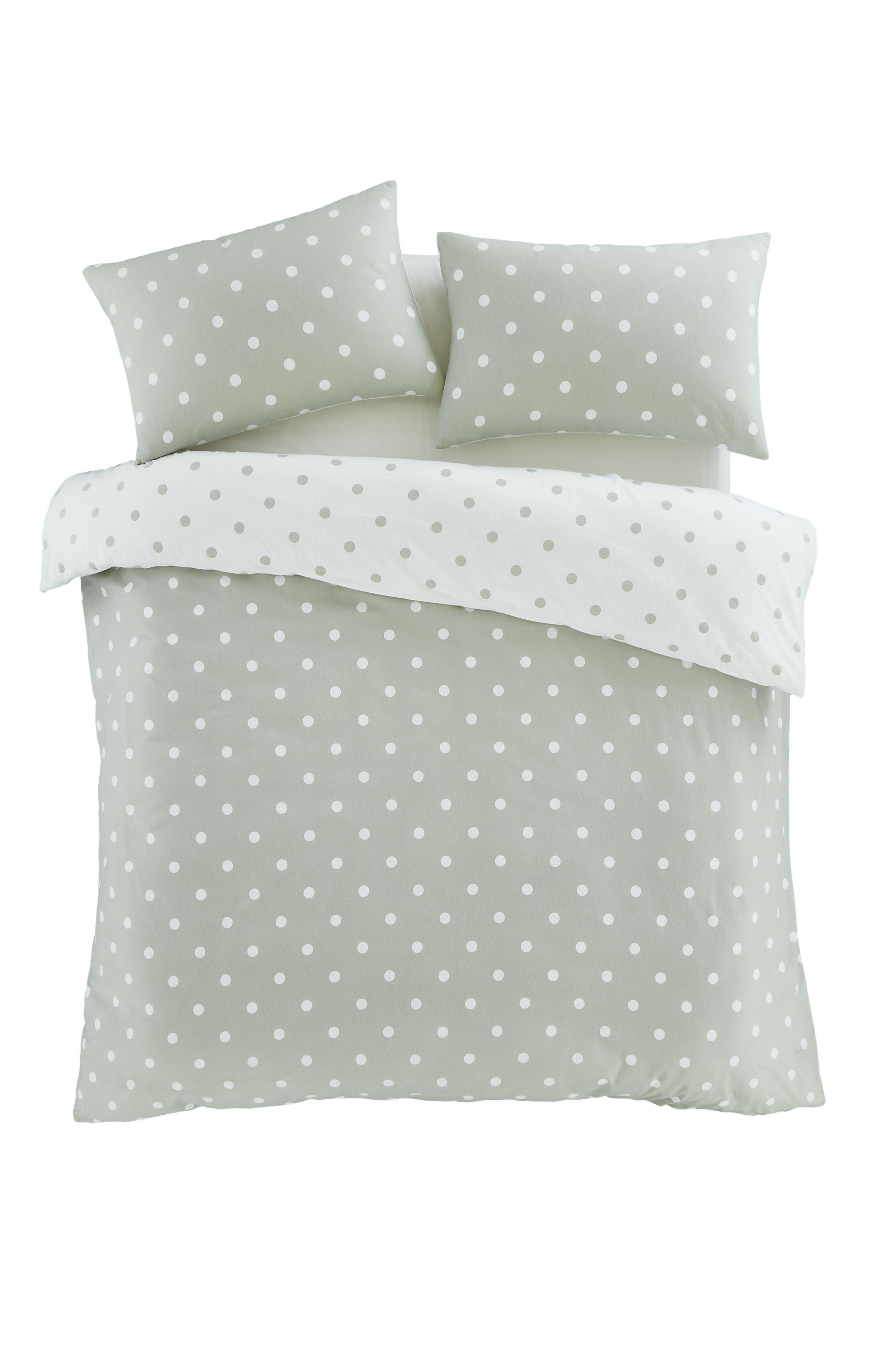 Catherine Lansfield 'Brushed Polka Dot' Cotton Reversible Duvet Cover Set in Green 5